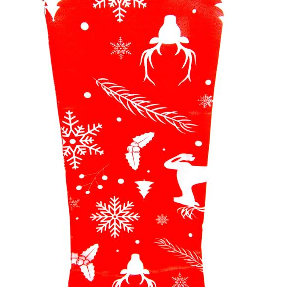 Winter Silk Scarf Red with White Tassels Deer Snowflakes Holly 56 inches long - Picture 3 of 3